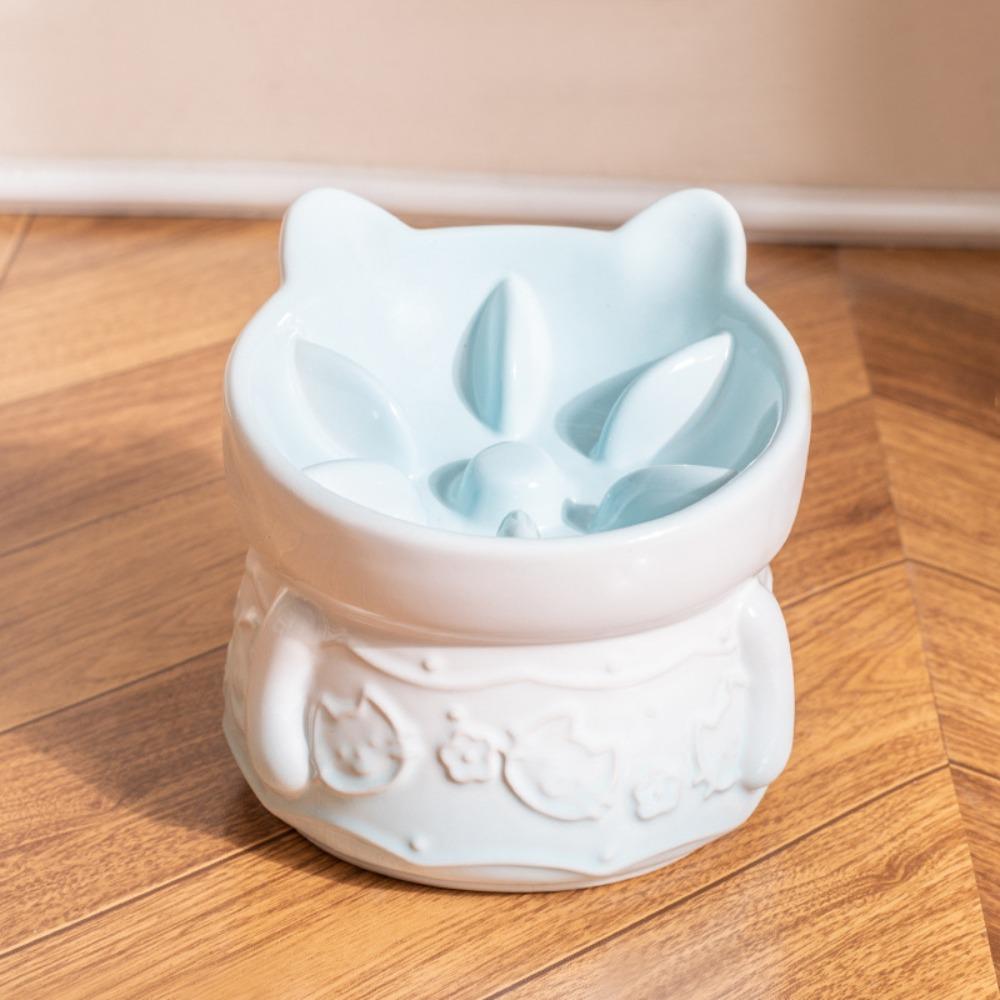 Slanted Mouth Pet Feeder Bowl Ceramic Cat High Foot Bowl Cat Slow Food Bowl  for Feeding