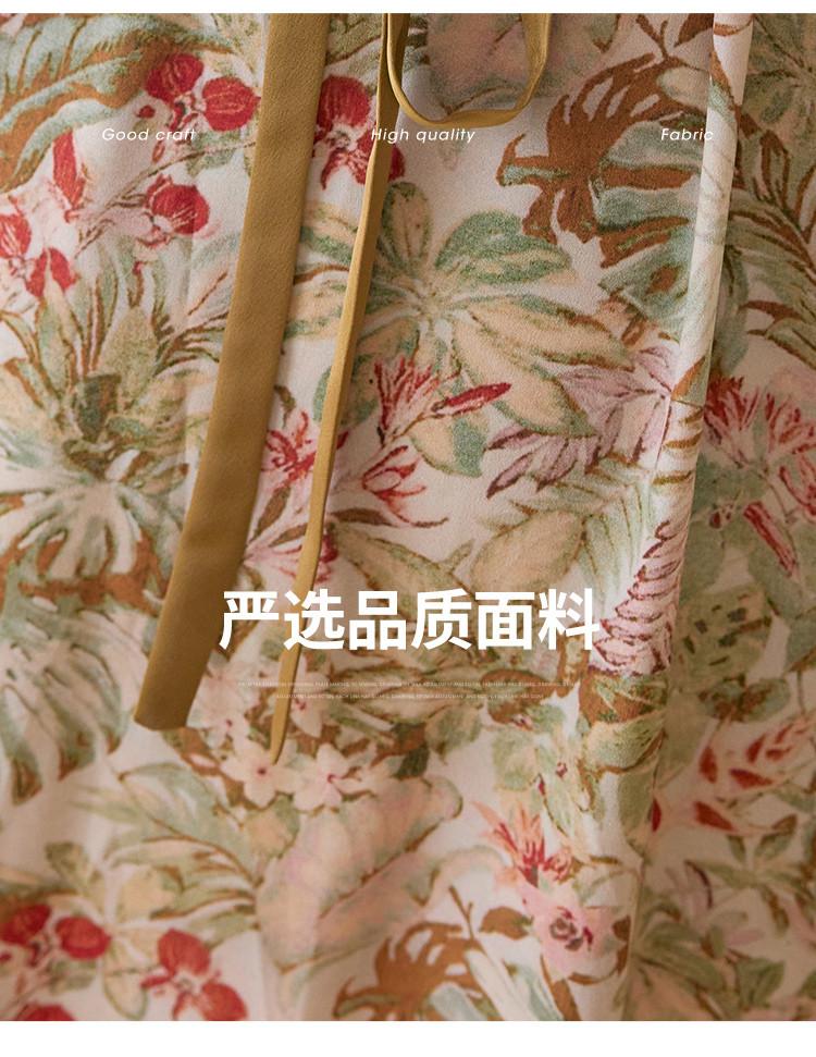 26 year summer elegant slimming V-neck floral skirt A-line skirt short sleeved skirt mid length skirt V-neck dress high-end dress