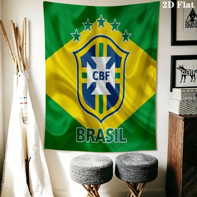 Brazilian Football Wall Tapestry Aesthetic Wall Hanging Printed Fabric Blanket Decorative Tapestries for Bedroom Living Room Home Decor