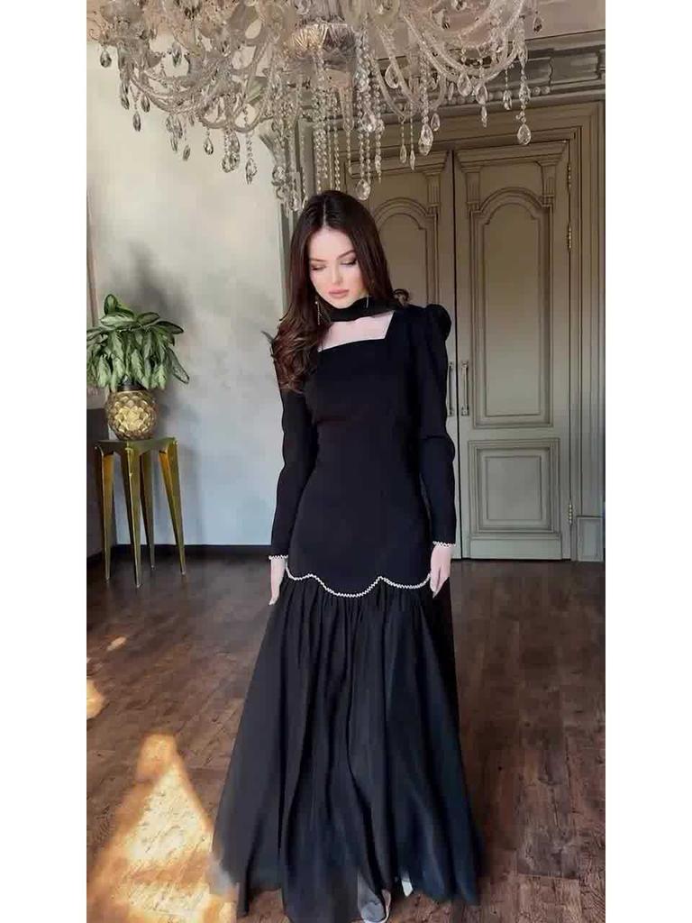 2025 Elegant Retro European Court Style Long Sleeve Dress