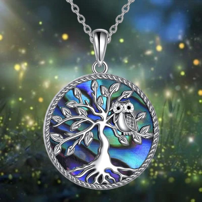 Owl Tree of Life Pendant Abalone Shell Necklace Gives Feminine Charm Not Fading Titanium Steel Chain Fashion Jewelry Accessories