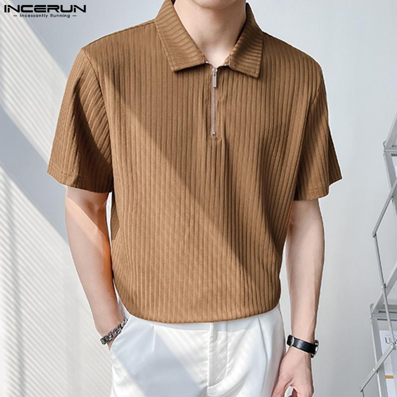 

INCERUN Летние мужские вязаные топы с отложным воротником и застежкой-молнией