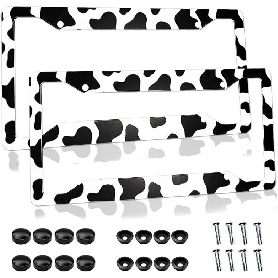 Cherry Blossom License Plate Frame Pink License Plate Cover Funny Auto Accessory Bracket Aluminum Metal Black License Plate Frames For Women Men (Set