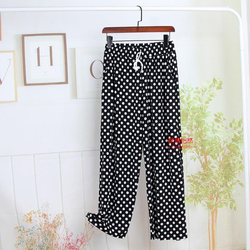 

Summer thin ice and snow silk wide-leg pants 0kg fat m large size straight casual pants medium elderly flower pants mother pants women average size