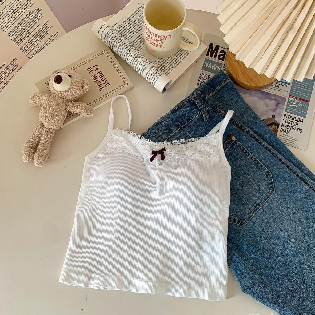 Autumn and Winter New Pure Desire for Sexy Bottom Lace Sleeveless Short Slimming Halter Vest Blouse