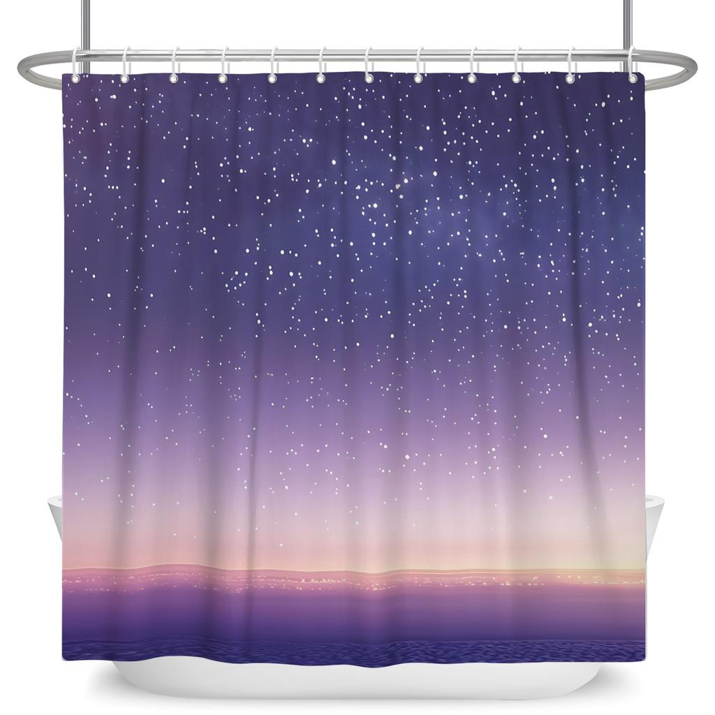 Dreamy Starry Sky Theme Modern Bathroom Curtain Aurora Planet Galaxy Moon Waterproof Polyester Shower Curtain Decor With 12 Hook
