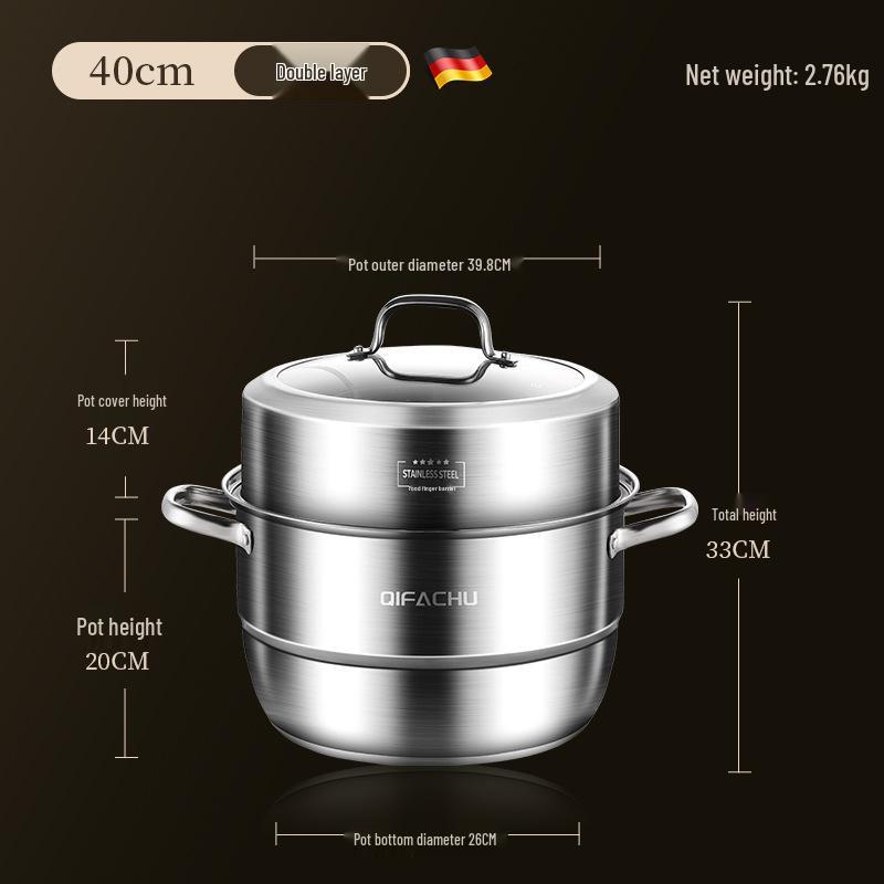 Vaporiera a tre strati in acciaio inossidabile: Multifunzionale, Grande Capacità per Cucine a Induzione e a Gas
