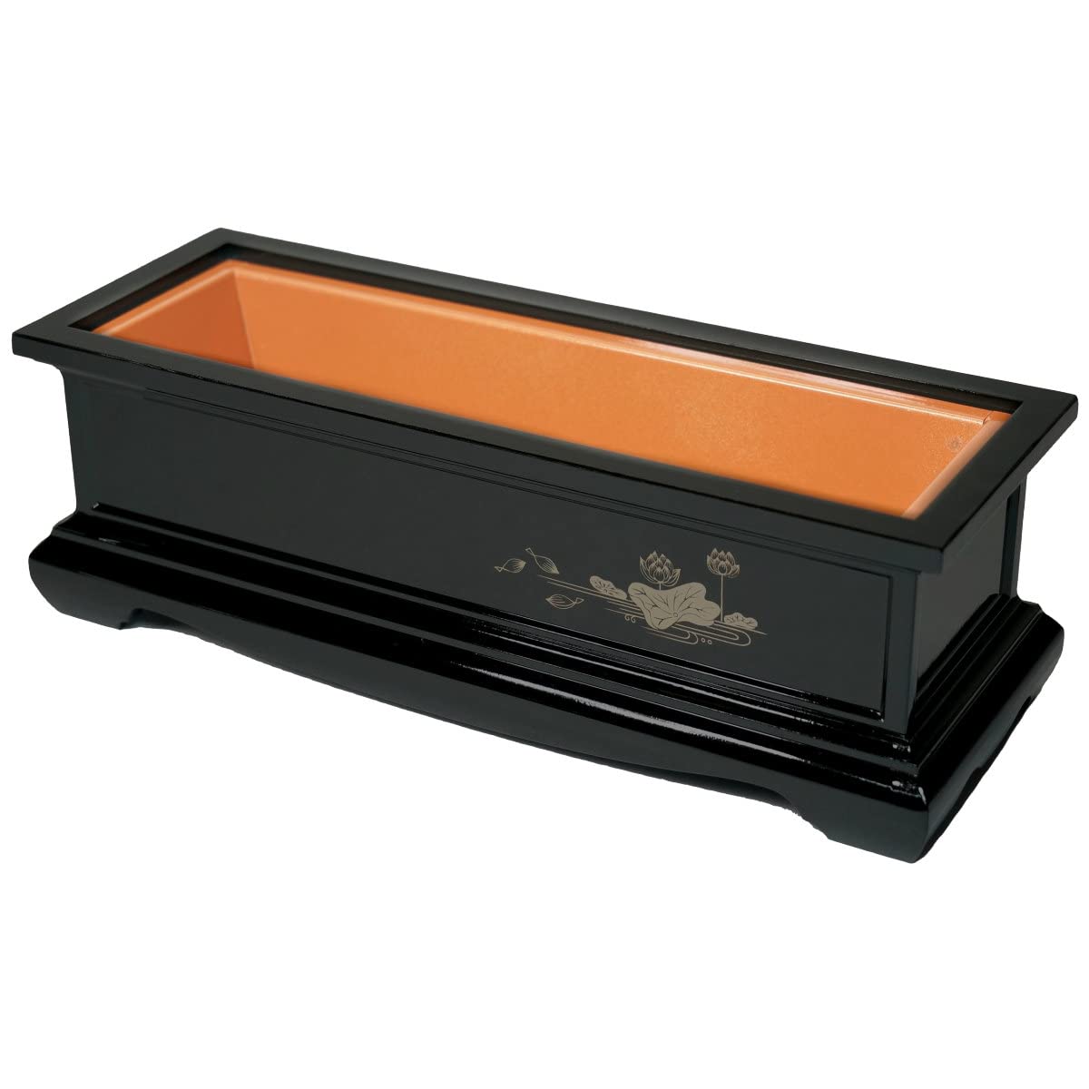 

Long incense burner, black, lotus pattern, 8.0 inches [Buddhist altar accessory]