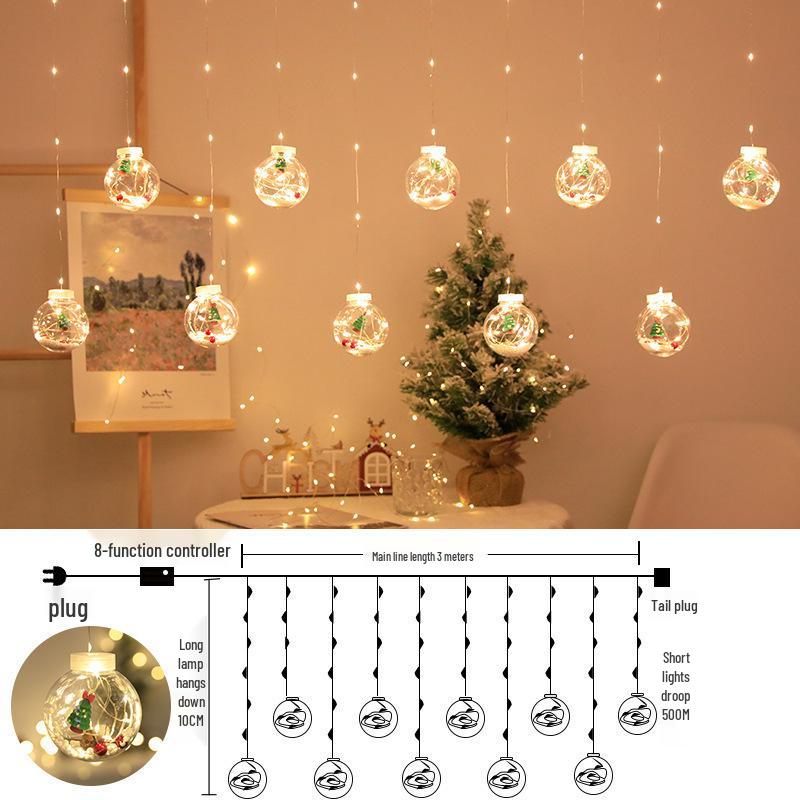 Christmas LED Curtain Lights: Santa, Snowman, Tree - Festive Window & Bedroom Decor