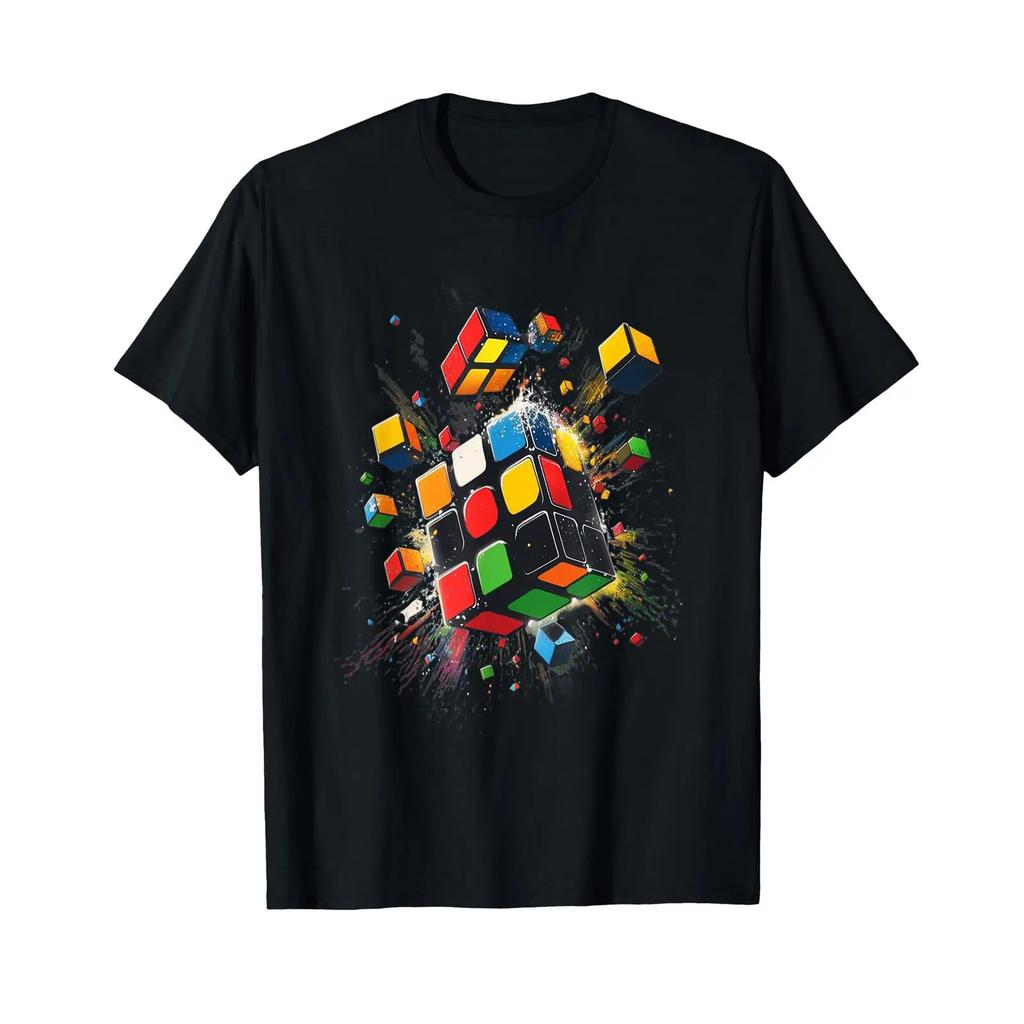 Exploding Speed Cube Puzzle Melting Series T Shirt Vintage Comfortable Homme Slightly Graphic Breathable Fashion Unisex
