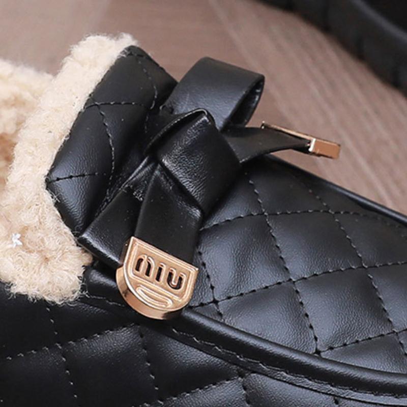 New Retro Plush Butterfly-knot Women's Boots Sweet Winter Warm Elegant Overshoes Womens Round Toe Geometric Plush Casual Boots
