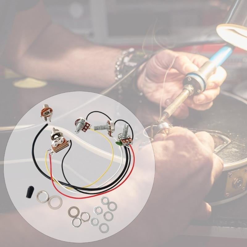 Electric Guitar Wiring Harness Set Replacement, 1 Volumes 1 Tone Prewired 3 Way Toggle Switch 500K Pots Jacks for Guitar