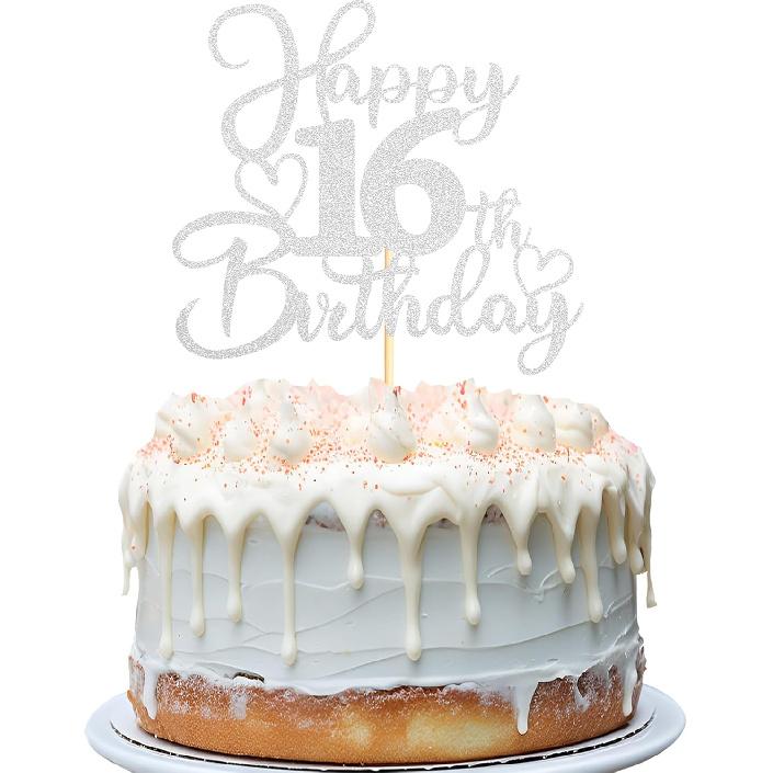 Sotpot 1PC Happy 18th Birthday Cake Topper Double-sided Silver Glitter Cake Pick Cake Decoration for 18th Birthday Anniversary Party Cake Decorations