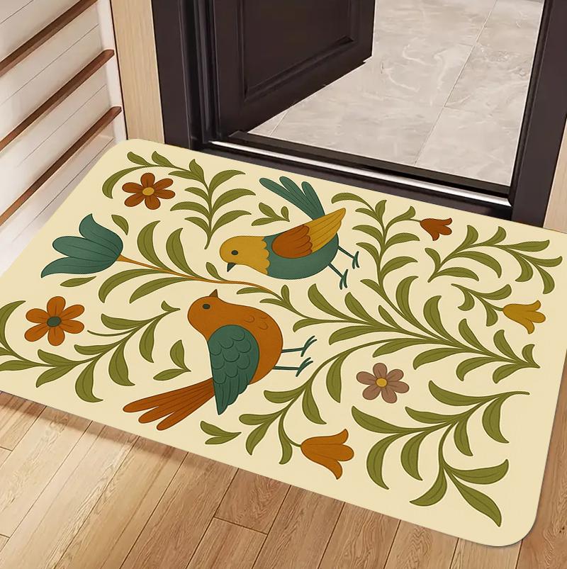

Folk Art Woodland Animals Floral Doormat Bird Deer Rabbit Horse Pattern Non Slip Washable Decorative Floor Mat for Home Entryway 40x60cm