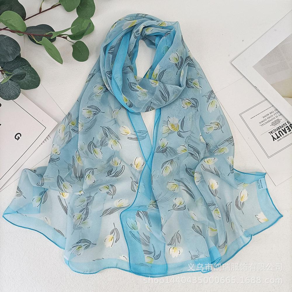 Summer Magnolia Printing Chiffon Silky Georgette Scarf Women Printing Long Soft Wrap Shawl Beach Kerchief Scarves Female Foulard