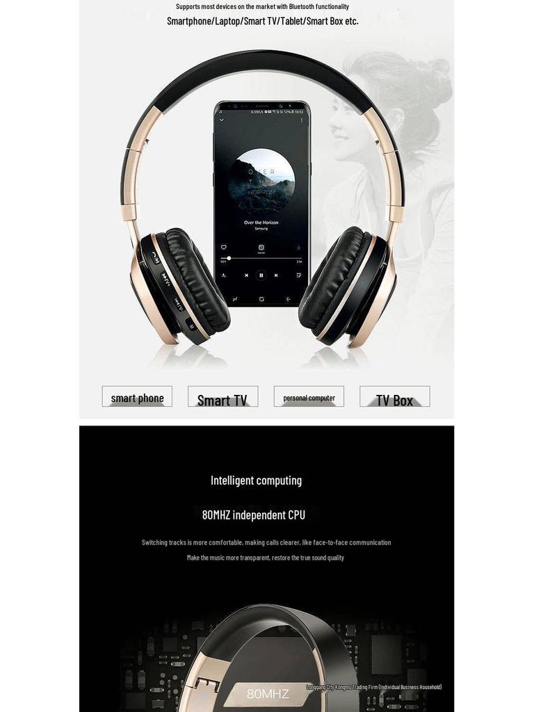 Ultra-Long Standby Over-Ear Bluetooth Headphones with High-Quality Sound, Compatible with All Mobile Phone Brands