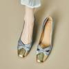 Summer Women's French Elegant Hollow Square Toe Block Heel Pumps, Blue Gold Cross Strap Vintage Mid Heel Dress Sandals