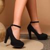 Plus-size 11cm Women's High Heel Spring Autumn Buckle Thick Sole Commuter Professional Female Shoes Fashion Suede Ladies Pumps
