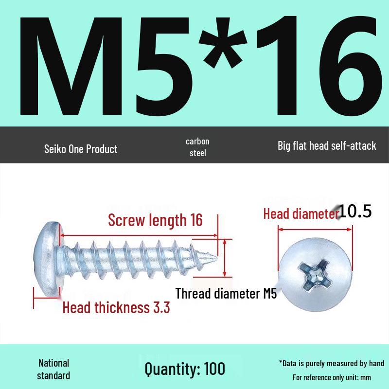 Galvanized M3 Phillips Flat Head Self-Tapping Wood Screws, High-Strength, Large Head