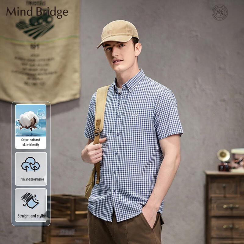 Mind Bridge Men s Classic Plaid Short Sleeve Business Casual Shirt M