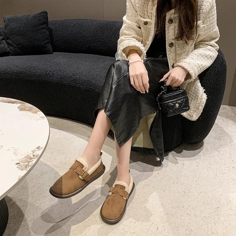 

Fashion 2024 Ladies Shoes Slip-on Women s Flats Fashion Belt Buckle Casual Flats Women Hot Sale Short Plush Keep Warm Flat Low Heels 35 хаки