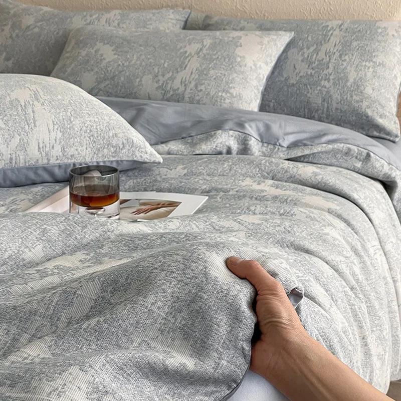 Light Luxury Soft Thick 100% Cotton Flat Sheet Sets Satin Jacquard Silky Bedding Set for Seasons Single Double Bed Comfort Set