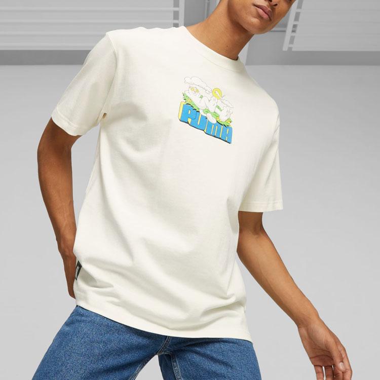 Puma X Ripndip Colaborare Model Pisică Logo Imprimat Drept Lejer Gât Rotund Litere Confortabil American Vintage Mânecă Umeri Tricou 622196-65