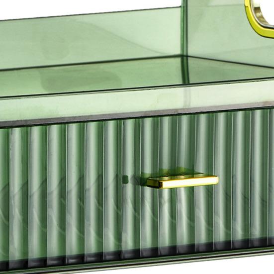 Desktop Cosmetic Storage Box with Drawer And Handle Transparent Two-tier Smooth Stable High Fence Lipstick Lotion Nail Polish Organizer Makeup Display