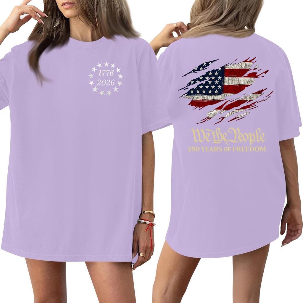 Women Casual Crew Neck Short Sleeve T Shirt 250th Anniversary Graphic Print Loose Fit Lightweight Top