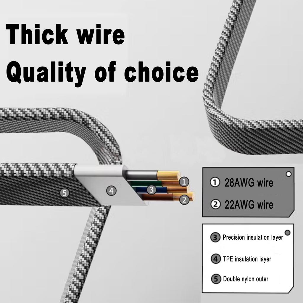 4-in-1 USB C Cable 65W 1 Meter Fast Charging Flat Nylon Braided for iPhone iPad Charger Cord 480Mbps Data Sync Multi Charging