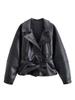Trendy Women's Casual Black Short Leather Windbreaker - European & American Style