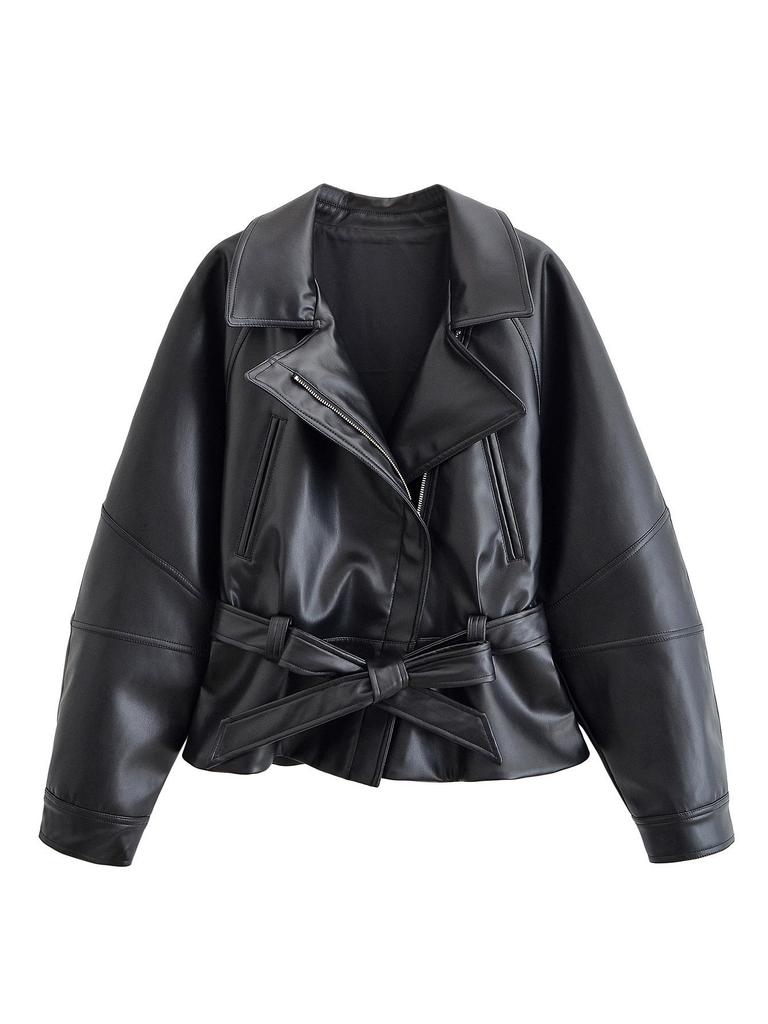 Trendy Women's Casual Black Short Leather Windbreaker - European & American Style