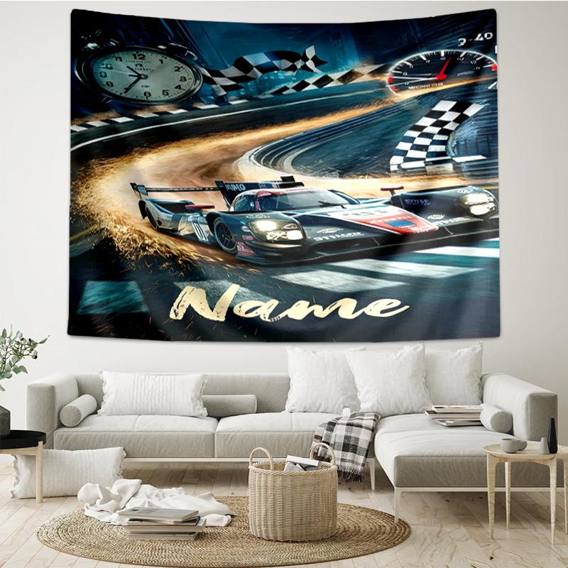 Custom Name Racing Print Tapestry, Backdrop, Easy Setup, Ideal for Bedroom, Office & Living Room, with Aesthetic Wall Hanging Decor.