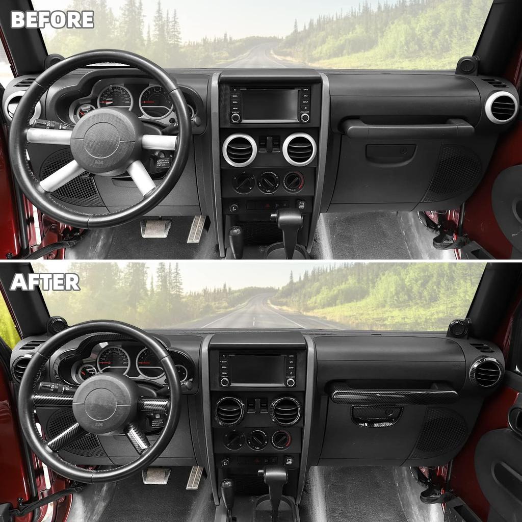 Carbon Fiber 14PCS Full Set Interior Trim Kit for 2007-2010 Jeep Wrangler JK JKU,Air Outlets A Pillar Speaker Glove Box Handle Dashboard Cover Trim