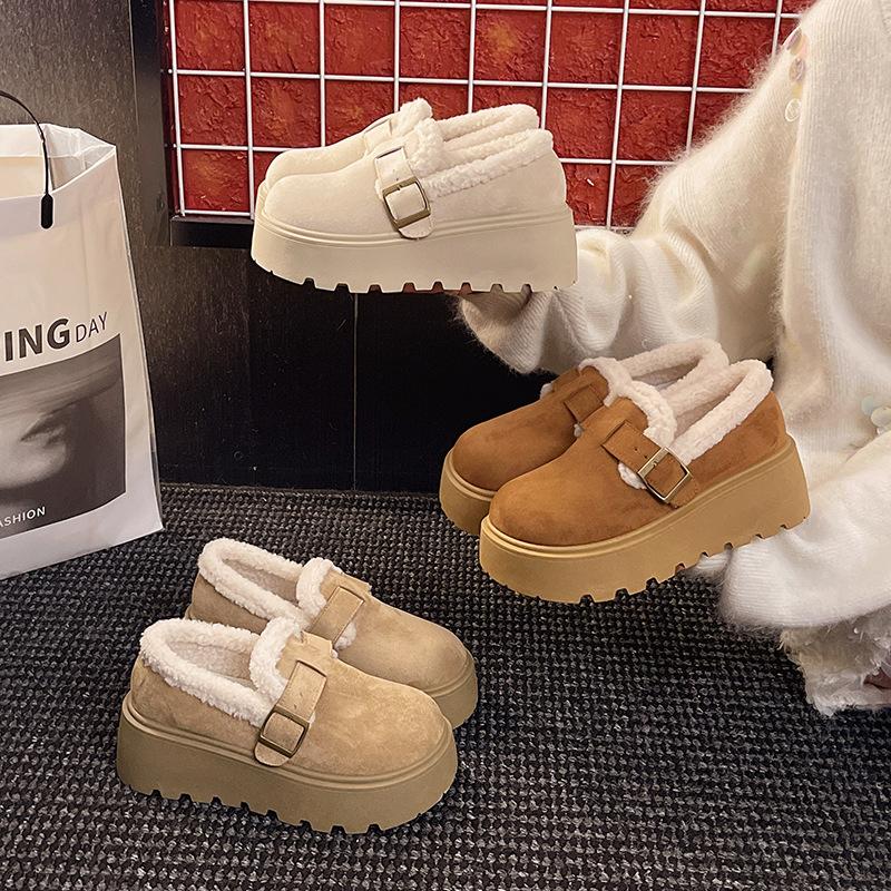 Muffin Platform Cotton Shoes Children 2025 New Autumn and Winter Velvet Loafers Fluffy Snow Boots Women's Bread Cotton Shoes