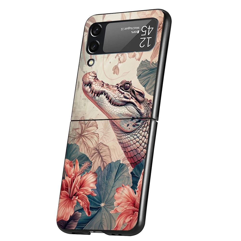 Crocodile Animal Cover Phone Case For Samsung Galaxy Z Flip 7 6 5 4 3 5G Flip7 Flip6 Flip5 Flip4 Flip3 Black Fundas Shell Galaxy