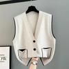 Autumn and Winter Women's Knitted Vest with Pocket Sweater Korean Version V-neck Loose Vest Top