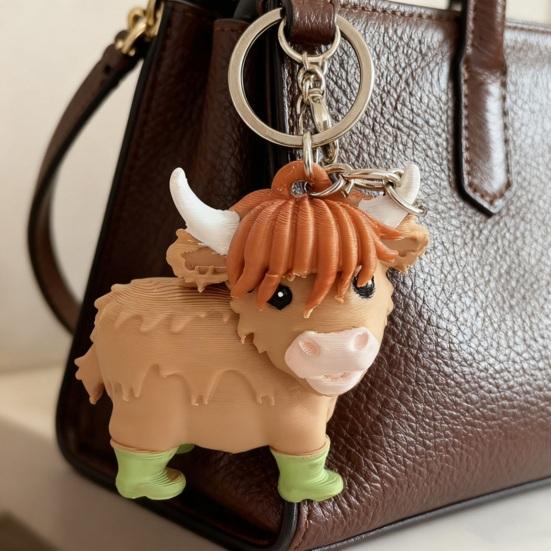 Highland Cow Keychain 3D Printed Animal Bag Pendant Cute Cow Gifts for Women Cowgirl Backpack Accessory