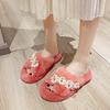 Flower thick-soled fluffy slippers women's 2025 autumn and winter new plush warm home cross cotton mop