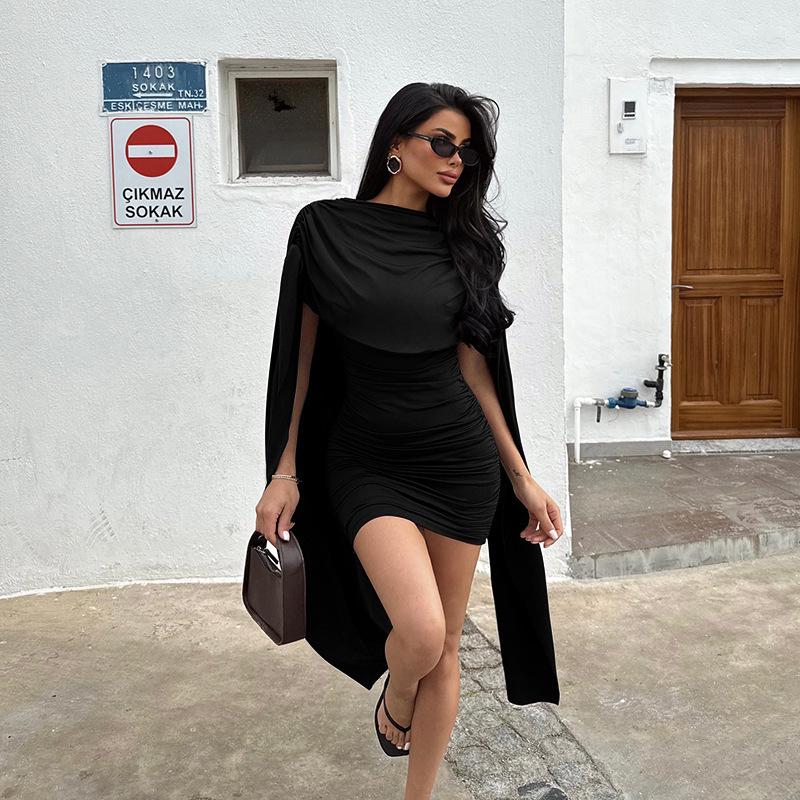 African Women's High-End Texture Drape Neck Mini Dress