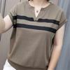 Short-sleeved T-shirt Women's Top V-neck Loose Casual Middle-aged and Elderly Mothers Wear Thin Summer Age-reducing Base Shirt