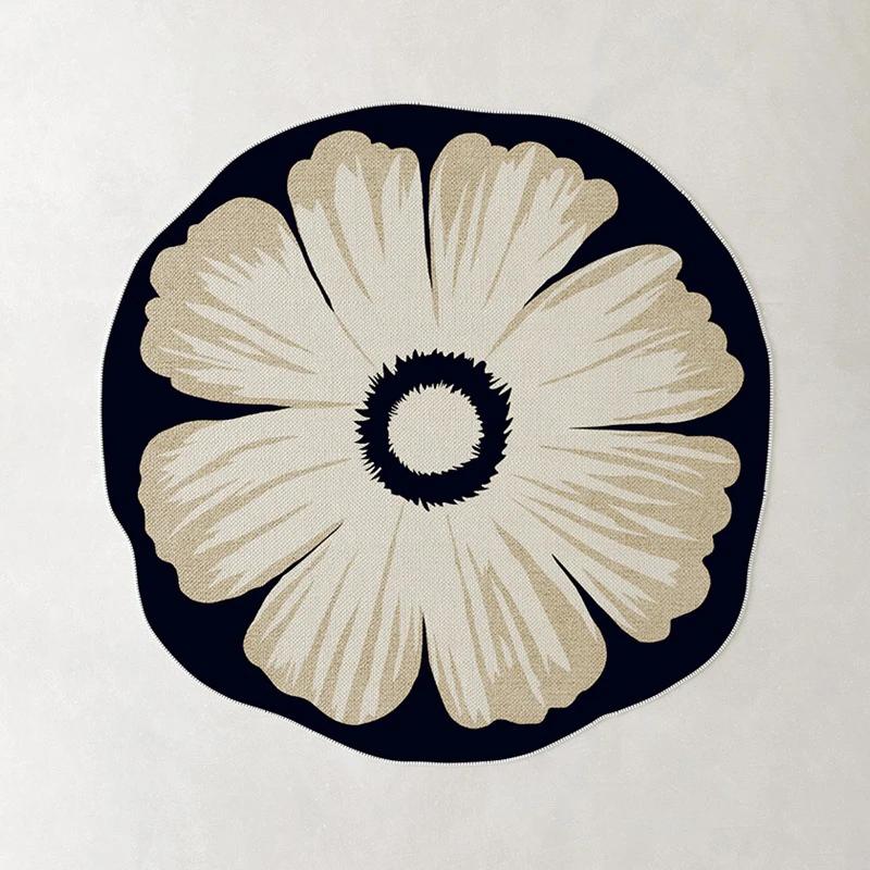 

Irregular Flower Round Carpet French Elegant Home Decor for Living Room Sofa Chair Floor Mat Bay Window Diameter 80cm