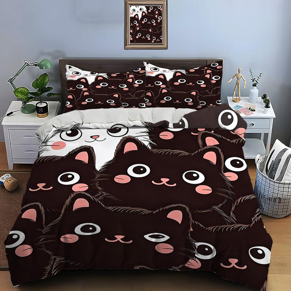 Cute Cartoon Cats Print Bedding Set Duvet Cover 1 Duvet Cover 2 Pillowcases Adult and Children Bedding Set Luxury Comforter Set