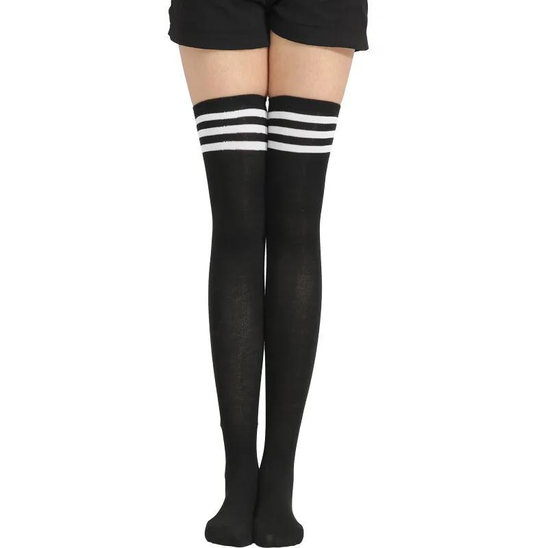 Gothic Lolita Black White Striped Over Knee  Thigh Highs Long Socks Lovely Japanese Girls Cosplay Stockings for Women