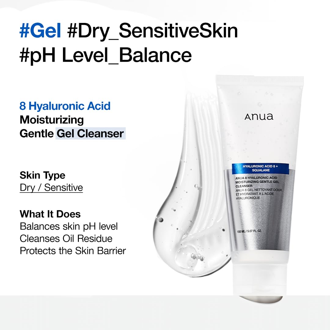 

Anua 8 Hyaluronic Acid Moisturizing Gentle Gel Cleanser 150ml +RANDOM GIFT