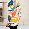 Women Plus Size Dark Blue Printed Long Sleeve Fitted Zip Up Hooded Shirt