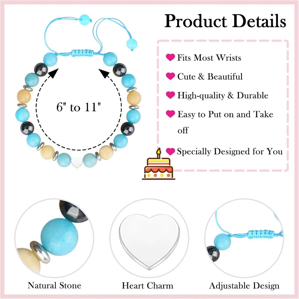 Natural Stone Bracelet As Mothers Day Gifts for Women and Graduation Gifts for Her 2025, Heart Bracelets As Birthday Gifts for Teen Girls with