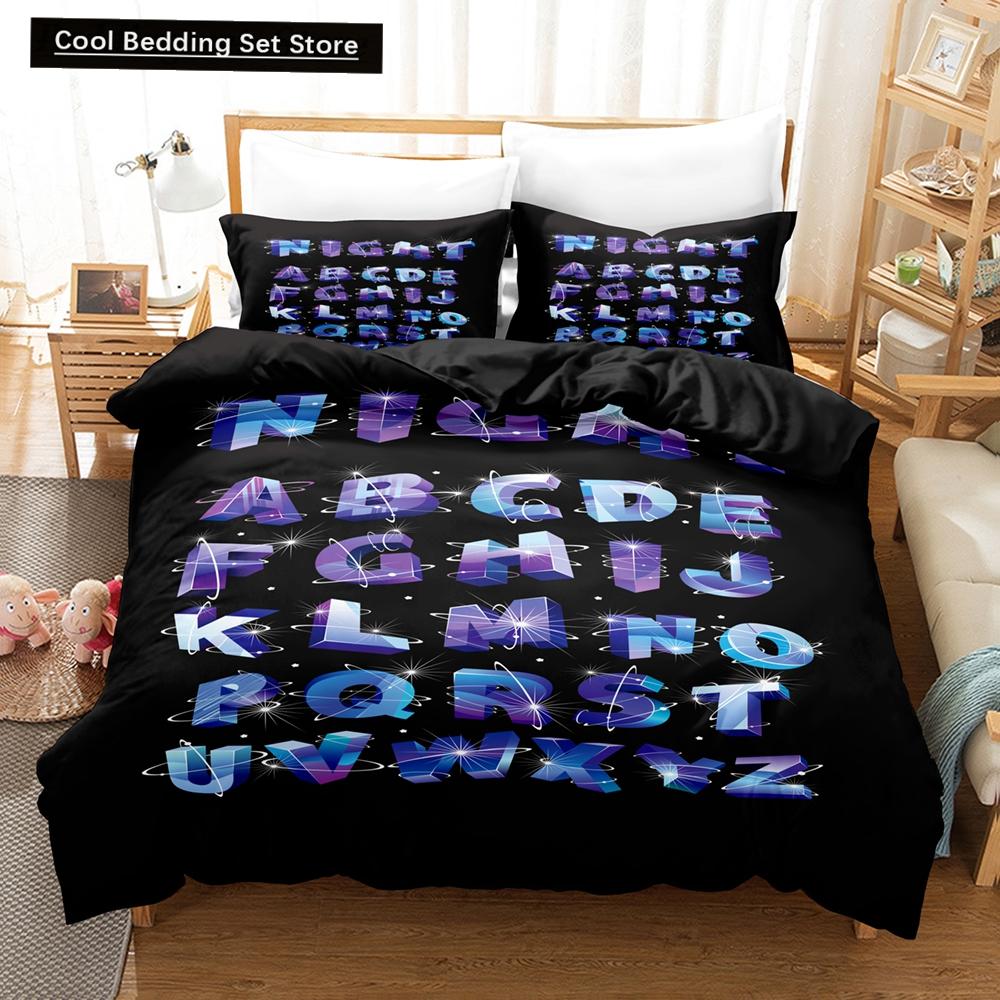 Zestaw pościeli Alphabet Lore Pojedynczy Bliźniaczy Pełny Queen King Size Zestaw do łóżka Dziecięcy Dziewczęcy Chłopięcy Do sypialni Zestawy poszewek na kołdrę Pościel anime