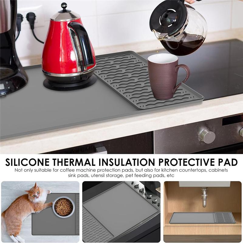 Silicone Coffee Mat 15.75X23.6Inch Coffee Bar Mat With Detachable Dish Drying Mat Easy Clean Coffee Station Mat