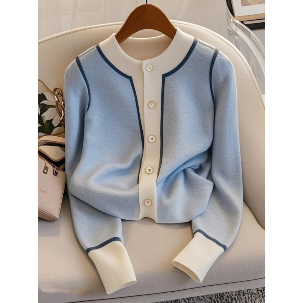 

Осенний Новый Вязаный Кардиган Высококлассный Холодный Дизайн Свитер Женский Модный Повседневный Свободный Топ S синий